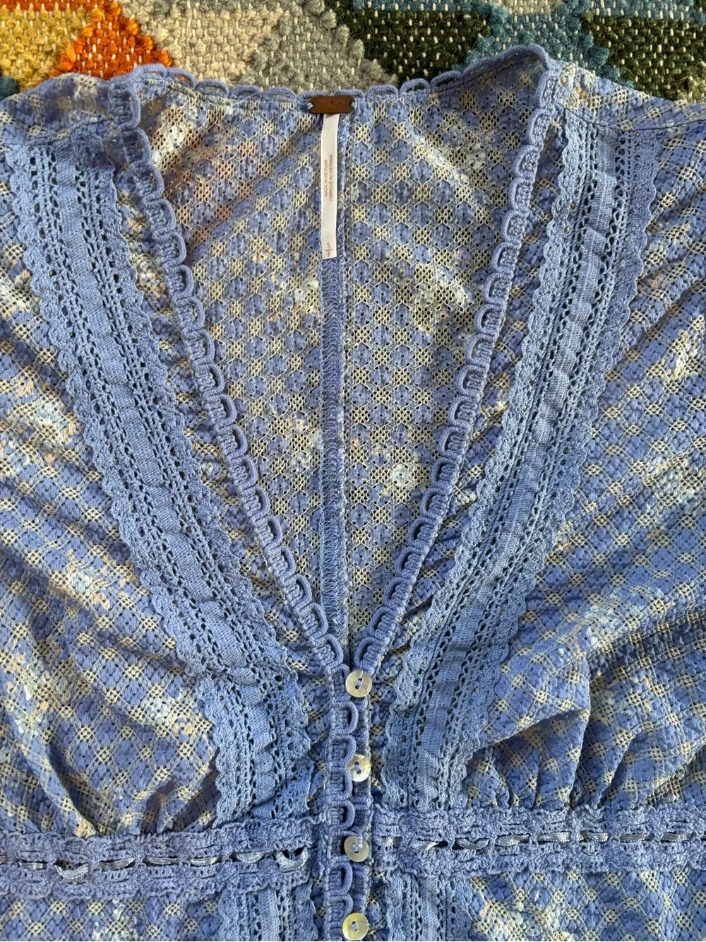 Free People Kika Printed Top in Blue Bell Combo Periwinkle Stretch Lace Top